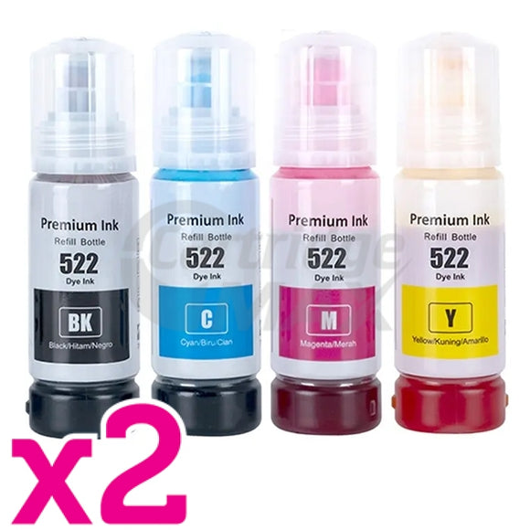 8-Pack Generic Epson T522 EcoTank Ink Bottle [2BK+2C+2M+2Y]