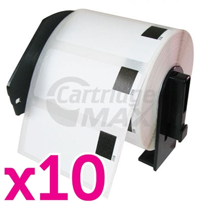 10 x Brother DK-11209 Generic Black Text on White Die-Cut Paper Label Roll 29mm x 62mm - 800 labels per roll