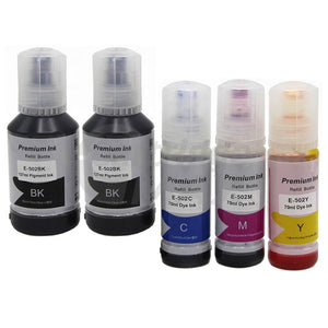 5-Pack Generic Epson T502 EcoTank Ink Bottles [2BK+1C+1M+1Y]