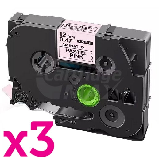 3 x Brother TZe-MQE31 Generic 12mm Black on Pastel Pink Laminated Tape - 4 metres