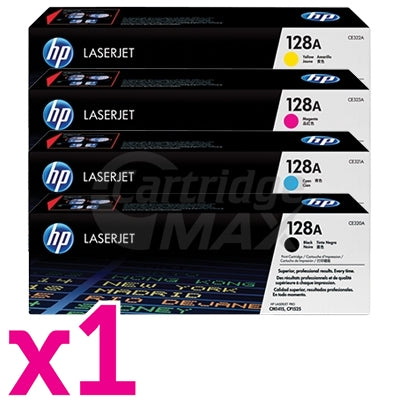 4 Pack HP CE320A-CE323A (128A) Original Toner Cartridges [1BK,1C,1M,1Y]
