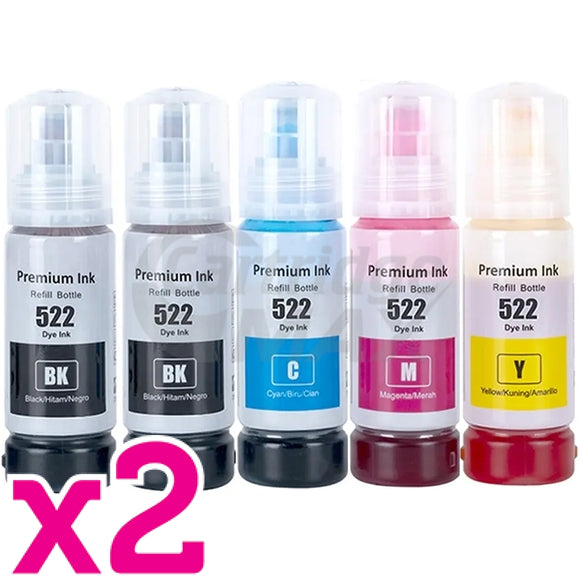 10-Pack Generic Epson T522 EcoTank Ink Bottle [4BK+2C+2M+2Y]