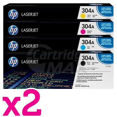 2 sets of 4 Pack HP CC530A-CC533A (304A) Original Toner Cartridges [2BK,2C,2M,2Y]