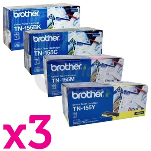 3 Sets of 4 Pack Brother TN-155 Original Toner Combo[3BK,3C,3M,3Y]  (TN155 is High Capacity Version of TN150)
