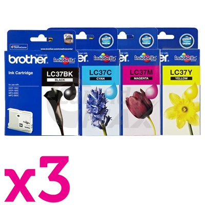 12 Pack Original Brother LC-37 Ink Combo [3BK+3C+3M+3Y]