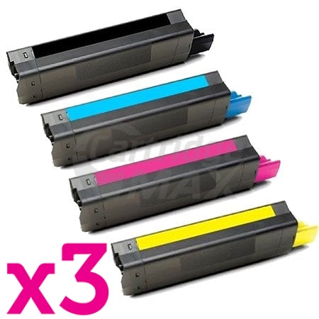 12 Pack OKI Generic C5850/C5950/MC560 Toner Cartridges (43865725-43865728) [3BK,3C,3M,3Y]