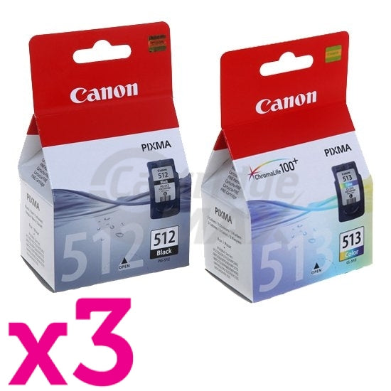 6 Pack Canon PG-512 CL-513 Original High Yield Inkjets [3BK,3C]