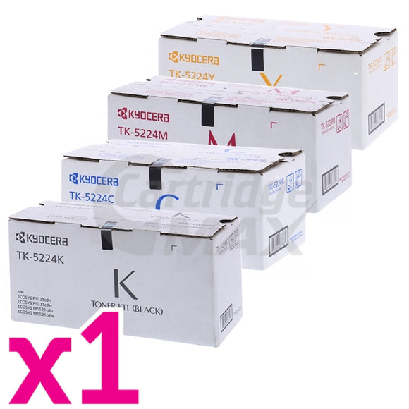 4 Pack Original Kyocera TK-5224 Toner Combo Ecosys M5521, P5021 [1BK,1C,1M,1Y]
