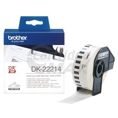 Brother DK-22214 Original Black Text on White Continuous Paper Label Roll 12mm x 30.48m