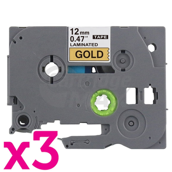 3 x Brother TZe-831 Generic 12mm Black Text on Gold Laminated Tape - 8 meters