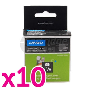10 x Dymo SD11353 / S0722530 Original Multi Purpose 2UP Label Roll 13mm x 25mm - 1,000 labels per roll