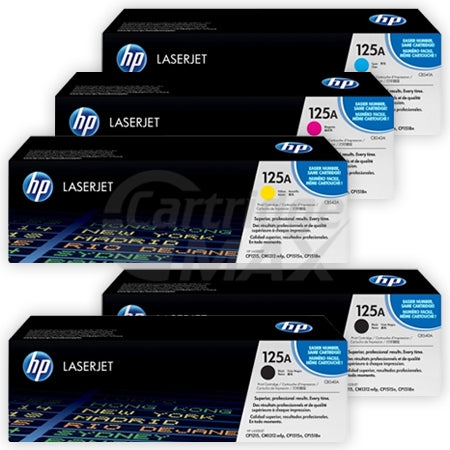 5 Pack HP CB540A-CB543A (125A) Original Toner Cartridges [2BK,1C,1M,1Y]