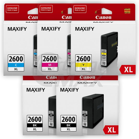 5 Pack Canon PGI-2600XL Original High Yield Ink Cartridge [2BK,1C,1M,1Y]