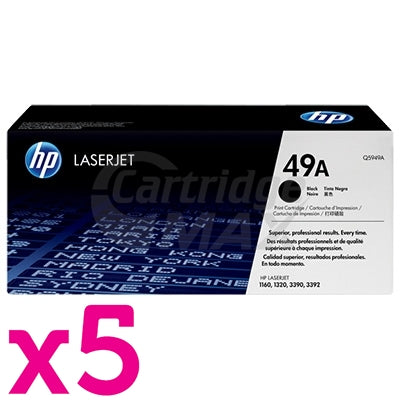 5 x HP Q5949A (49A) Original Black Toner Cartridge - 2,500 Pages