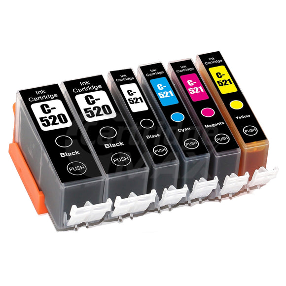 6-Pack Canon PGI-520, CLI-521 Generic Inkjet (with Chip) [2BK,1PBK,1C,1M,1Y]