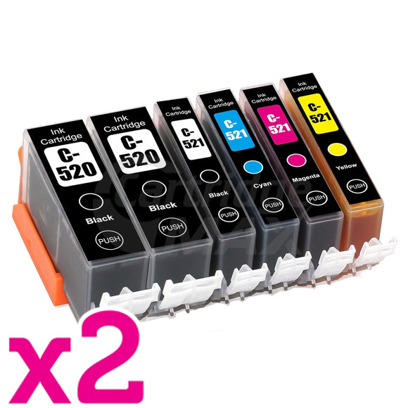 12-Pack Canon PGI-520, CLI-521BK,CMY Generic Inkjet (with Chip) [4BK,2PBK,2C,2M,2Y]