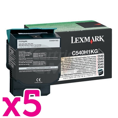 5 x Lexmark (C540H1KG) Original C540 / C543 / C544 / C546 / X543 / X544 / X546 Black HY Toner Cartridge