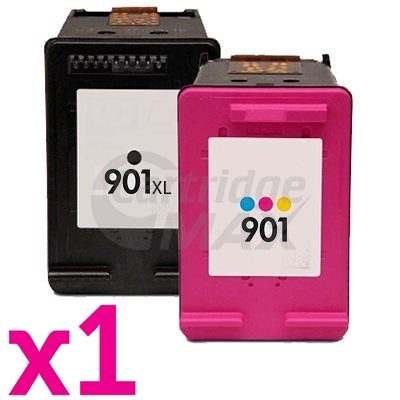 2 Pack HP 901XL + 901 Generic Inkjet Cartridges CC654AA + CC656AA [1BK,1CL]