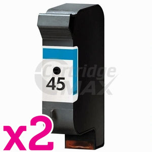 2 x HP 45 Generic Black Inkjet Cartridge 51645AA