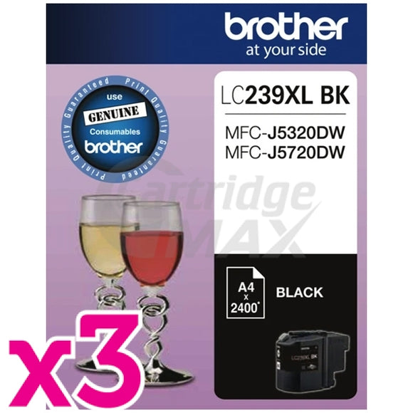 3 x Original Brother LC-239XLBK High Yield Black Ink Cartridge