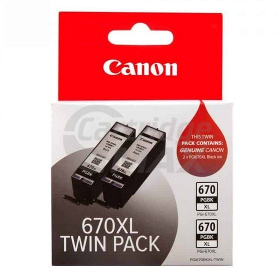 Original Canon PGI-670XLBK Black High Yield Inkjet Cartridge Twin Pack [2BK]