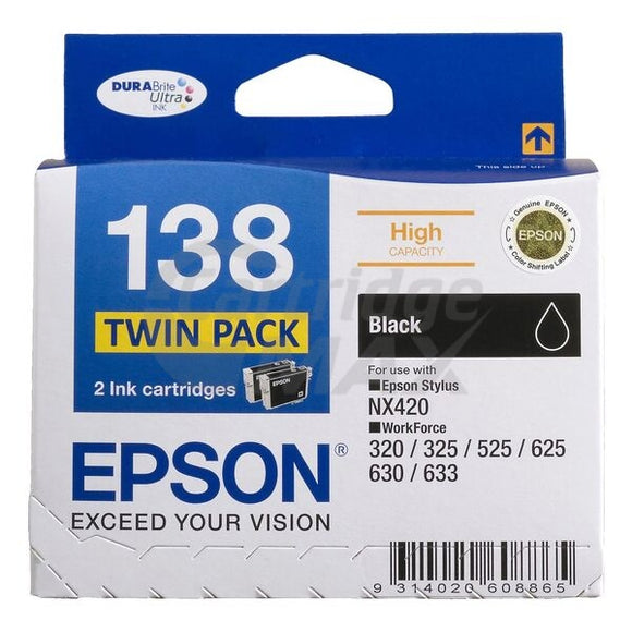 Original Epson 138 T1381 High Yield Black TWIN Pack (C13T138194) [2BK] - 380 pages each