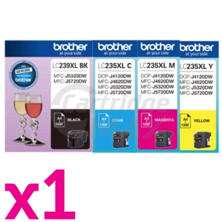 4 Pack Original Brother LC-239XL/LC-235XL High Yield Ink Combo [1BK,1C,1M,1Y]