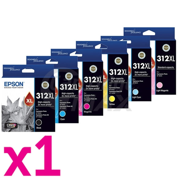 6 Pack Epson 312XL Original High Yield Inkjet Cartridge Combo [1BK,1C,1M,1Y,1LC,1LM]