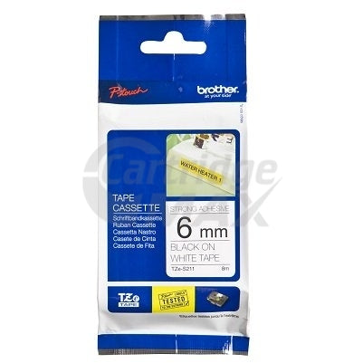 Brother TZe-S211 Original 6mm Black Text on White Strong Adhesive Laminated Tape - 8 metres