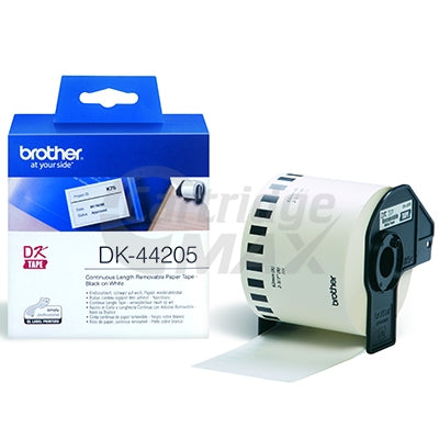 Brother DK-44205 Original Removable Black Text on White Continuous Paper Label Roll 62mm x 30.48m