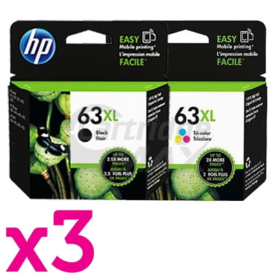 6 Pack HP 63XL Original High Yield Inkjet Cartridges F6U64AA + F6U63AA [3BK,3CL]