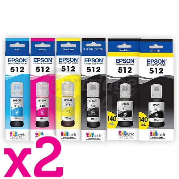 12-Pack Original Epson T512 EcoTank Ink Bottles [4BK,2PBK,2C,2M,2Y]