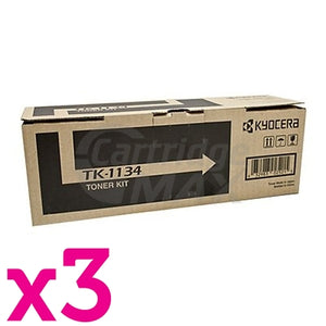 3 x Original Kyocera TK-1134 Black Toner Cartridge FS-1030MFP, FS-1130MFP