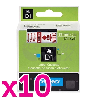 10 x Dymo SD45805 / S0720850 Original 19mm Red Text on White Label Cassette - 7 meters