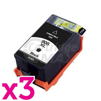 3 x HP 905XL Generic Black High Yield Inkjet Cartridge T6M17AA - 825 Pages