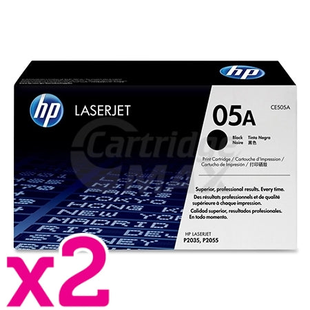 2 x HP CE505A (05A) Original Black Toner Cartridge - 2,300 Pages