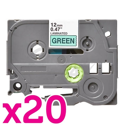 20 x Brother TZe-731 Generic 12mm Black Text on Green Laminated Tape - 8 meters