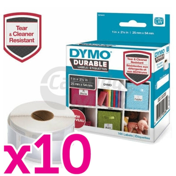 10 x Dymo SD1976411 Original Black On White Durable Label Roll 25mm x 54mm - 160 labels per roll