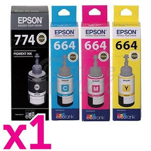 4-Pack Original Epson T774 + T664 EcoTank Ink Bottles [BK+C+M+Y]