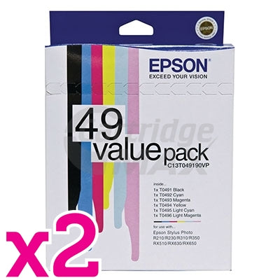 2 x Value Pack - Original Epson T0491-T0496 Ink Cartridges [C13T049190VP] [2BK,2C,2M,2Y,2LC,2LM]