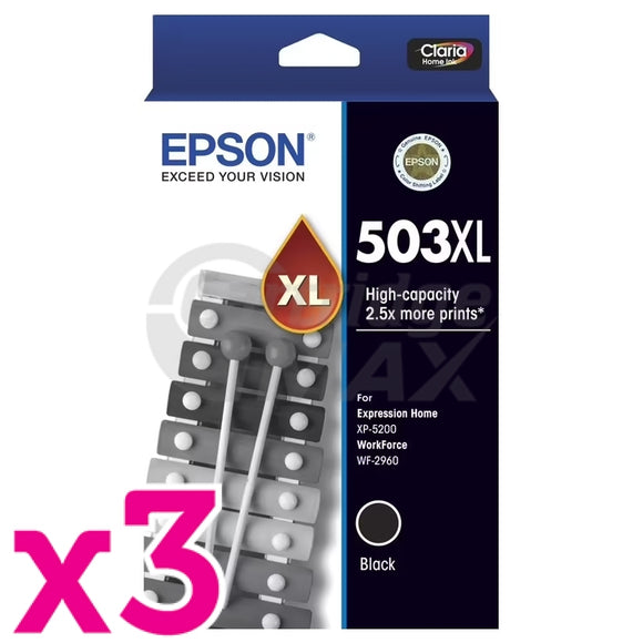 3 x Epson 503XL (C13T09R192) Original Black High Yield Inkjet Cartridge