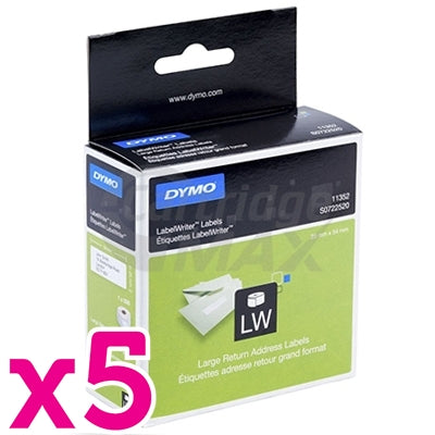 5 x Dymo SD11352 / S0722520 Original White Label Roll 25mm x 54mm - 500 labels per roll