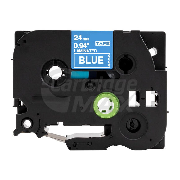 Brother TZe-555 Generic 24mm White Text on Blue Laminated Tape - 8 meters