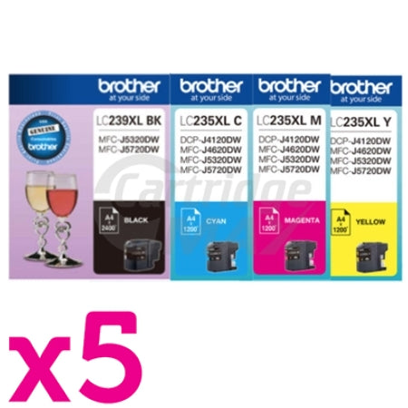 20 Pack Original Brother LC-239XL/LC-235XL High Yield Ink Combo [5BK,5C,5M,5Y]