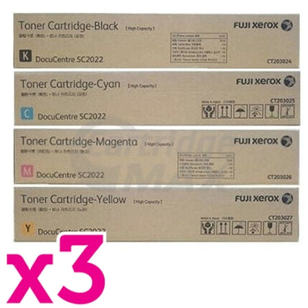 3 Sets of 4 Pack Fuji Xerox DocuCentre SC2022 Original Toner Cartridge Combo CT203024 - CT203027 [3BK,3C,3M,3Y]
