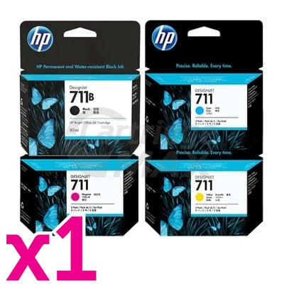 4 Pack HP 711 Original Inkjet Cartridges 3WX01A / CZ133A, CZ134A - CZ136A [1BK,3C,3M,3Y]