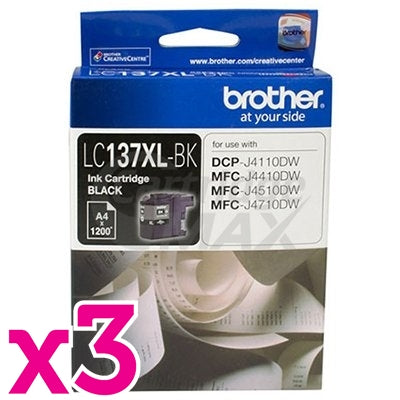 3 x Original Brother LC-137XLBK High Yield Black Ink Cartridge - 1,200 Pages