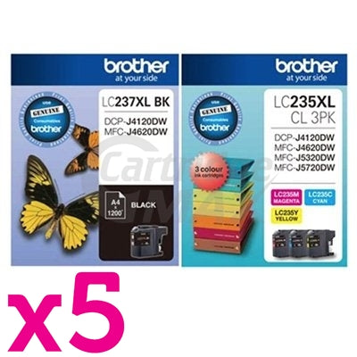 20 Pack Original Brother LC-237XL BK + LC-235XL CL 3PK High Yield Ink Combo [5BK,5C,5M,5Y]