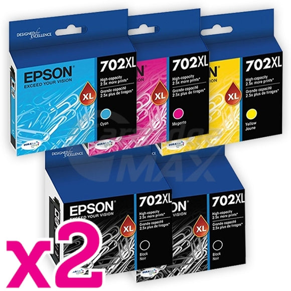 10 Pack Epson 702XL Original High Yield Inkjet Cartridges Combo [4BK,2C,2M,2Y]
