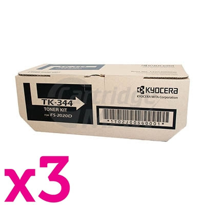 3 x Original Kyocera TK-344 Black Toner Cartridge FS-2020D